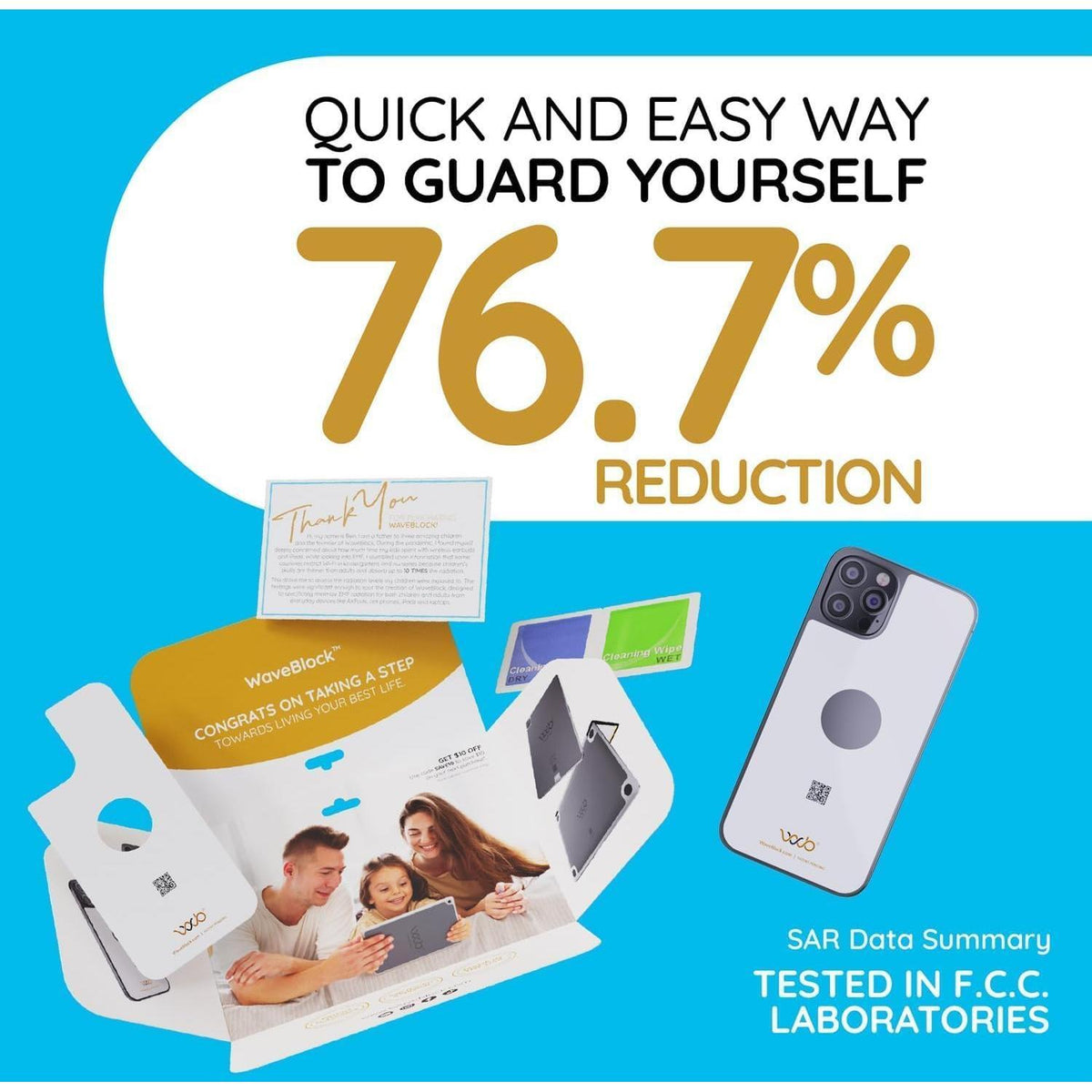 WAVEBLOCK EMF Blocker for Cell Phone - Made for iPhone 16/16 PRO - The Only Patented, Real Scientifically Backed, Lab-Tested 5G-Shield Sticker to Protect You & Your Loved Ones - USA Made White