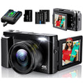 4K Digital Camera for Photography, UHD Autofocus 48MP 180° Flip Screen 16X Zoom Compact Point Shoot Vlogging Camera for YouTube with 2 Batteries, 32GB Card (Black)