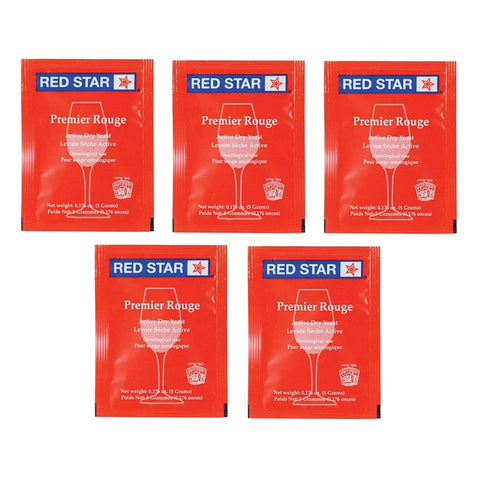 Red Star Premier Rouge Wine Yeast - Pack of 5 - With North Mountain Supply Freshness Guarantee