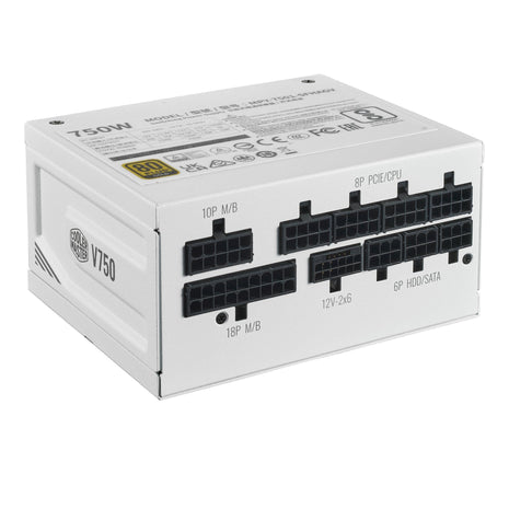 Cooler Master V750 SFX Gold White ATX ITX Full Modular Power Supply, ATX 3.1 90掳 12VHPWR|450W PCIe 5.1, 750W 80Plus Gold, Supports RTX 5070 Ti|RX 9070 XT, Customized Cable, 100mm|3.9 inch, 10-Year