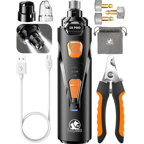 Dog Nail Grinder with 2 LED Lights Powerful 2 Speeds Super Quiet Dog Nail Trimmers with 3 Grinding Wheels Rechargeable Pet Dog Nail Clippers for Large Medium Puppy Dogs Dog Nail File Cat Nail Clipper