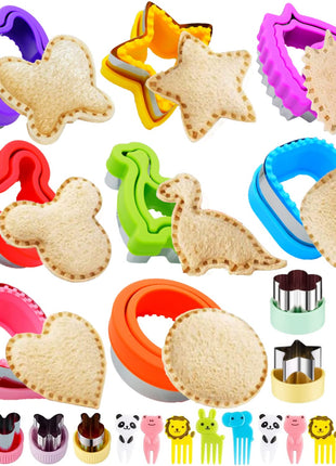 Uncrustable Sandwich Cutter, 26Pcs Crustless Sandwich Cutter and Sealer | Various Fruits Cookie Cutters & Forks, Heart Star Dino Mouse Butterfly Unicorn etc Shapes, Lunch & Bento Box Accessories