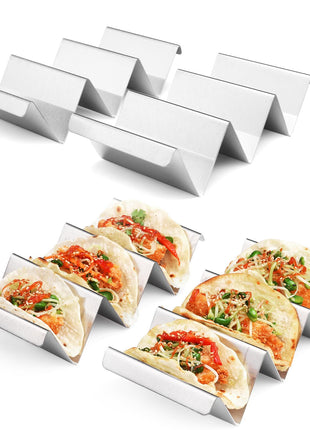 Taco Holders 4 Packs - Stainless Steel Taco Stand Rack Tray Style, Oven Safe for Baking, Dishwasher and Grill Safe