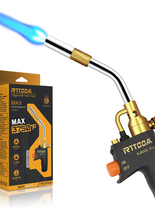 RTTOOA Propane Torch Head, GJ-8000pro High Intensity Torch Head, Trigger Start Gas Torch Kit for Propane, Pencil Flame Welding Torch Fuel by Mapp/Map/Propane, Soldering, Cooking(CSA Certified)