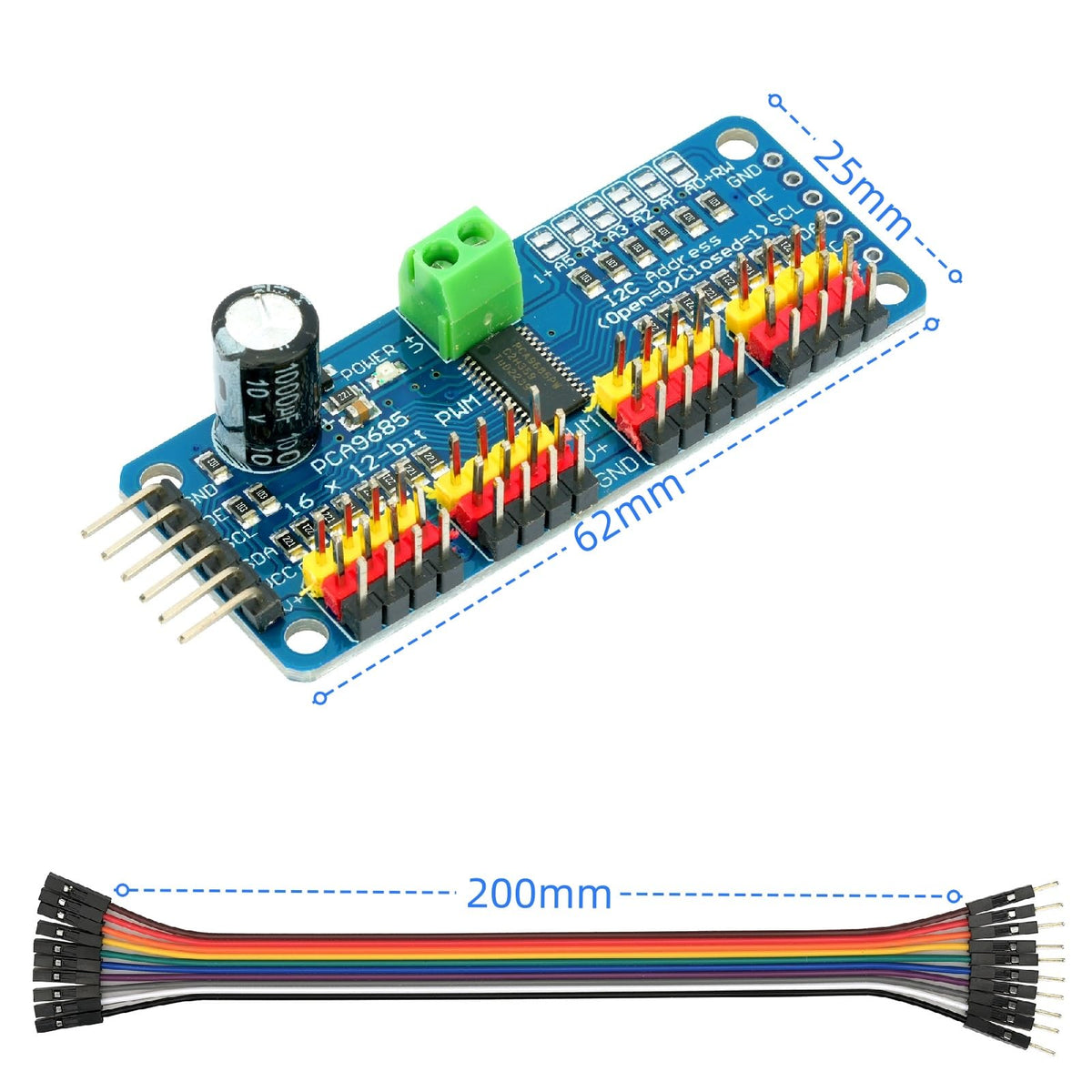 MTDELE 2Pcs PCA9685 16 Channel 12-bit PWM Servo Motor Controller IIC Interface Module Compatible with for Raspberry Pi Arduno Robotics DIY