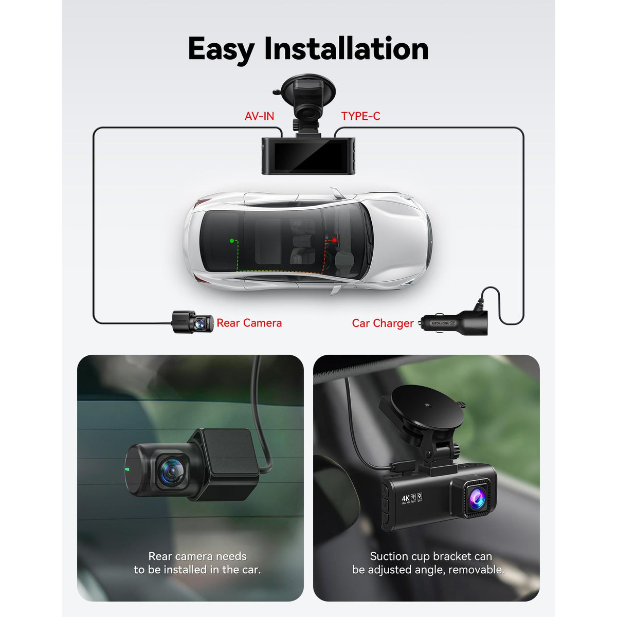REDTIGER Dash Cam Front Rear, 4K/2.5K Full HD Dash Camera for Cars, Included 32GB Card, Built-in Wi-Fi GPS, 3.16” IPS Screen, Night Vision, 170°Wide Angle, WDR, 24H Parking Mode(F7NP)