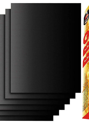 Grill Mat Set of 6, Non-Stick, 15.75 x 13 Inch, Black | Reusable Mats for Gas, Charcoal, or Electric Grills, Easy to Clean