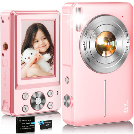 Digital Camera,1080P Kids Camera 44MP Point and Shoot Digital Cameras | 16X Zoom,Anti-Shake,32GB Card,Date Stamp,Compact Small Cameras Photography for Kids Student Teen Girl Boy(Black)