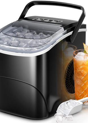 Electactic Ice Makers Countertop,26Lbs/24H,9 Cubes in 6 Mins,Portable Ice Maker Machine with Self-Cleaning,2 Sizes of Bullet Ice,Perfect for Home Kitchen(Black)