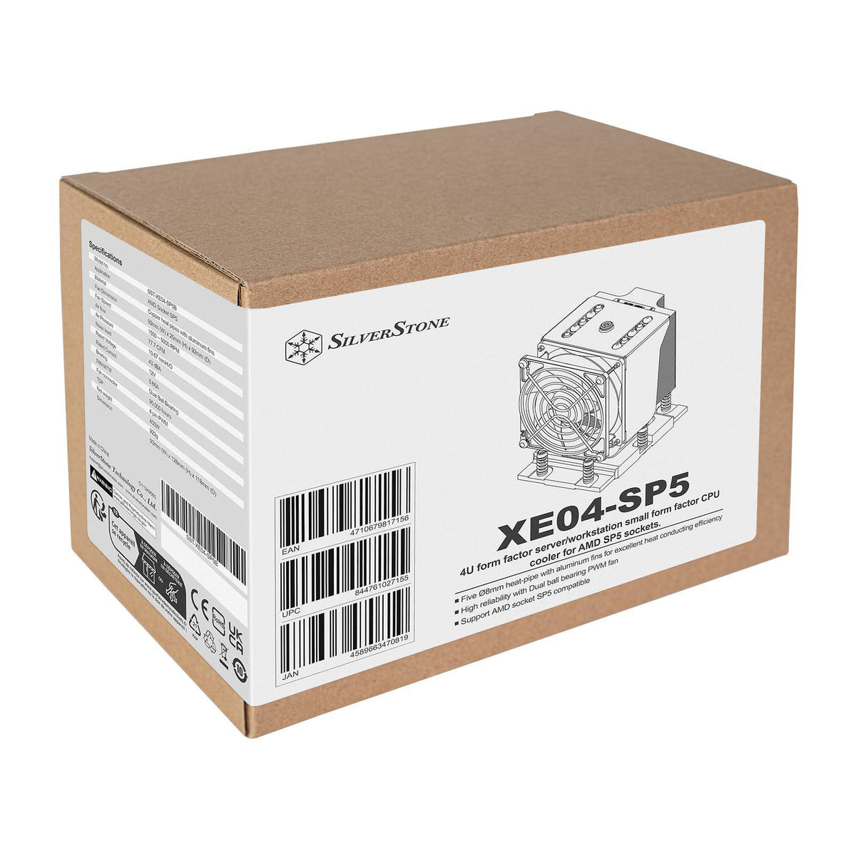 SilverStone Technology XE04-SP5 Black Fan Shroud 4U Server/Workstation CPU Cooler for Socket SP5, SST-XE04-SP5B