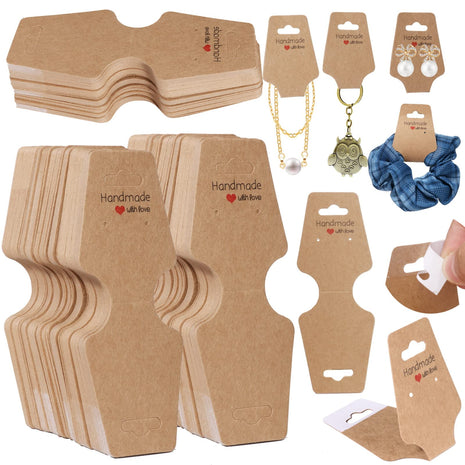 200PCS Bracelet Display Cards Necklace Holder Cards Self Adhesive Jewelry Packaging Selling Card for Small Business (Brown, 1.8x4.7 inches)