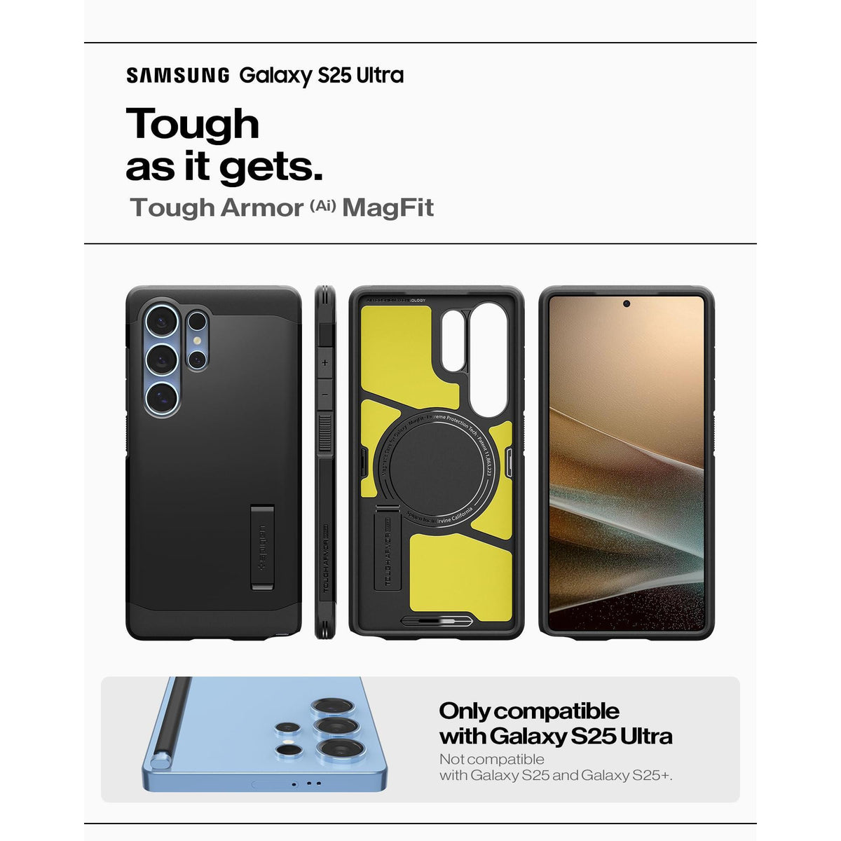Spigen Tough Armor (Ai) MagFit Designed for Galaxy S25 Ultra Case [Kickstand] [Fast Wireless Charging] (2025) - Black