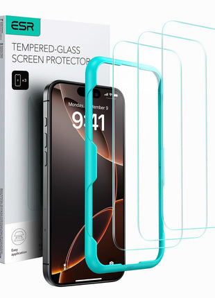 ESR 3 Pack for iPhone 16 Pro Max Screen Protector, Align Frame | Military Grade Shatterproof, 9H Tempered Glass, Scratch-Resistant, Full-Coverage Protection, Easy Installation Tool