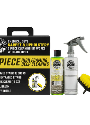Chemical Guys Foaming Citrus Fabric Clean Drill Brush Kit - High Foaming Stain and Odor Remover, Upholstery, Floor Mat & Car Carpet Cleaner, Deep Cleans & Deodorizes, Citrus Scent - 16 fl oz