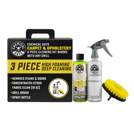 Chemical Guys Foaming Citrus Fabric Clean Drill Brush Kit - High Foaming Stain and Odor Remover, Upholstery, Floor Mat & Car Carpet Cleaner, Deep Cleans & Deodorizes, Citrus Scent - 16 fl oz