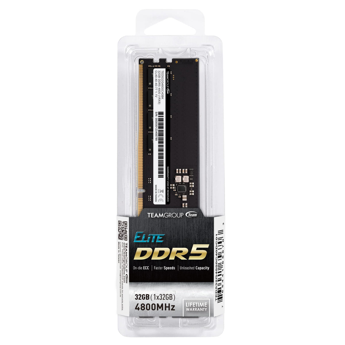 TEAMGROUP Elite DDR5 32GB 4800MHz (PC5-38400) CL40 Non-ECC Unbuffered 1.1V UDIMM 288 Pin PC Computer Desktop Memory Module Ram Upgrade - TED532G4800C4001