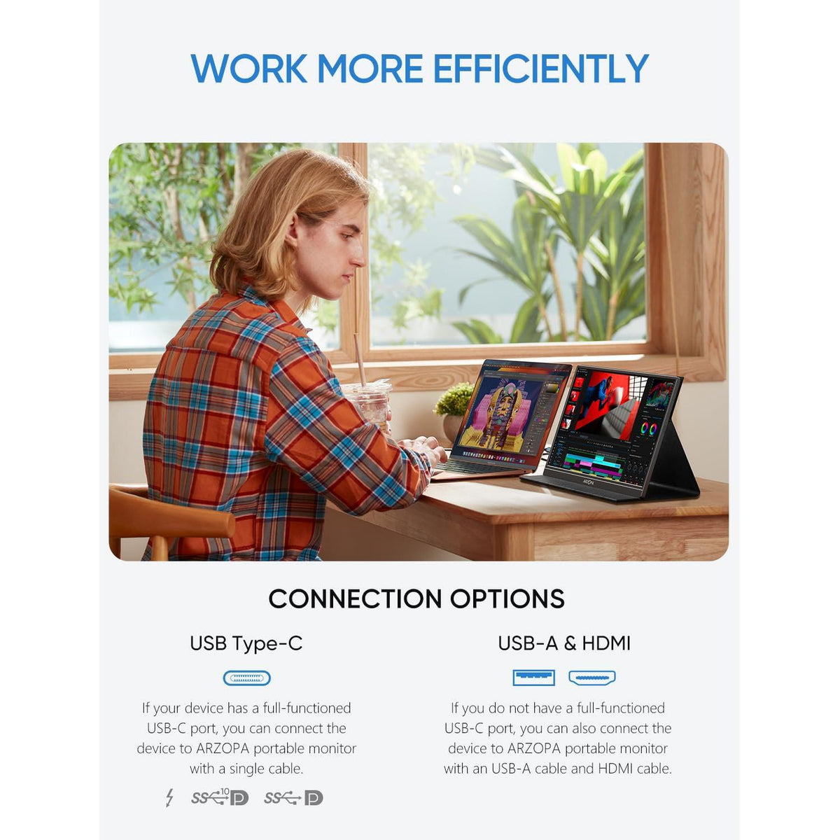 ARZOPA Portable Monitor, 15.6'' 1080P FHD Laptop Monitor USB C HDMI Computer Display HDR Eye Care External Screen w/Smart Cover for Mac Phone Xbox Switch PS5-S1 Table