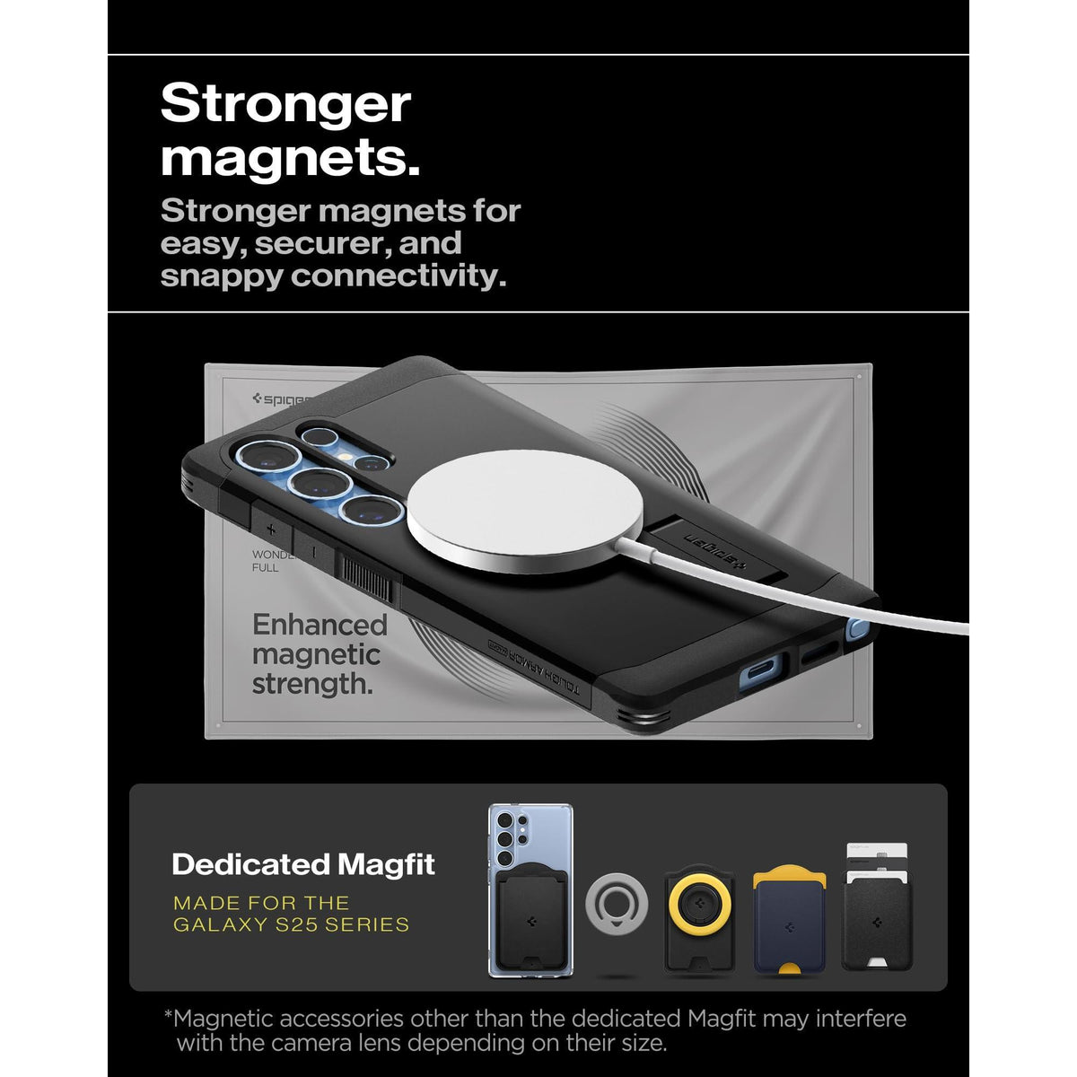 Spigen Tough Armor (Ai) MagFit Designed for Galaxy S25 Ultra Case [Kickstand] [Fast Wireless Charging] (2025) - Black