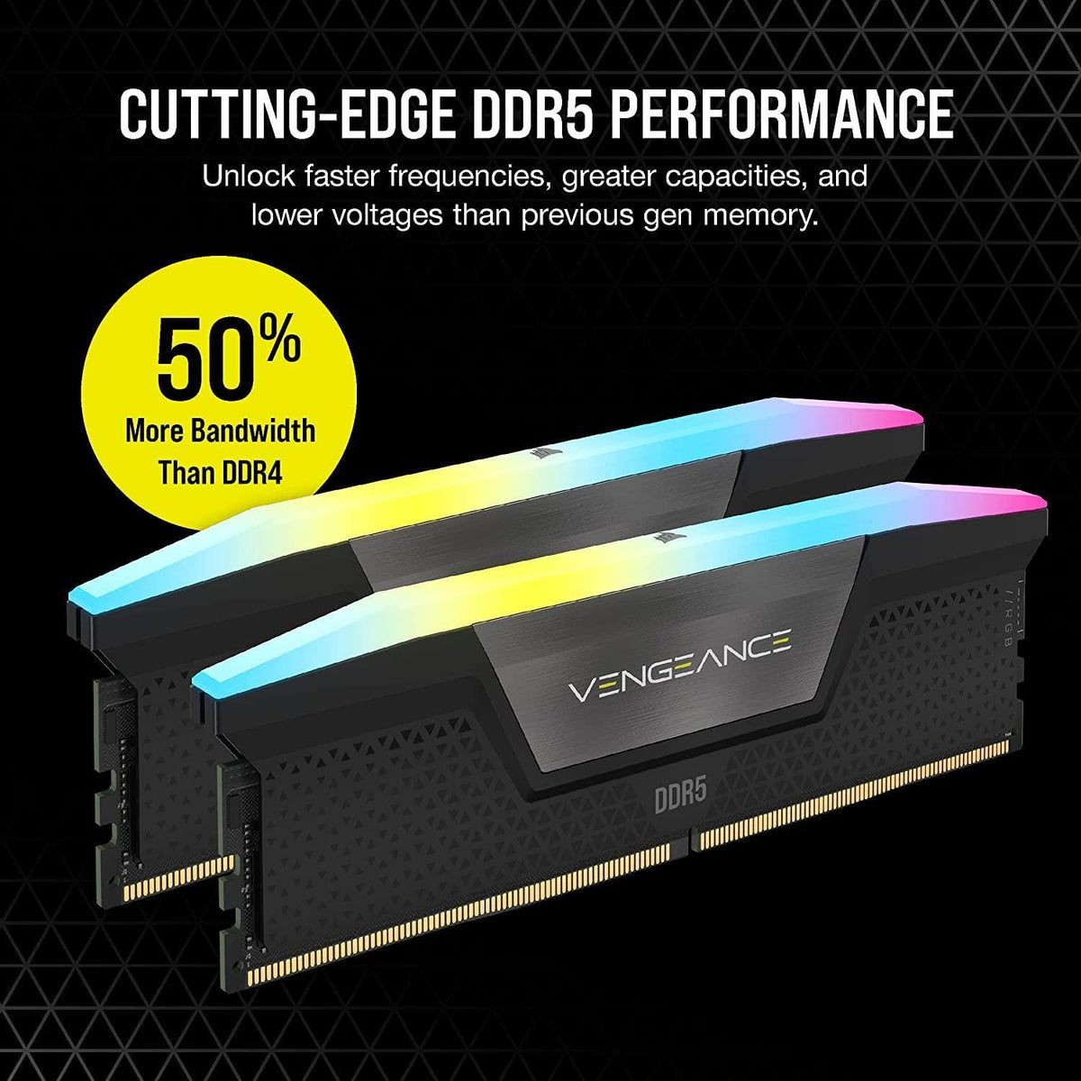 CORSAIR VENGEANCE RGB DDR5 RAM 32GB (2x16GB) 6400MHz CL36-48-48-104 1.35V Intel XMP 3.0 Desktop Computer Memory - Black (CMH32GX5M2B6400C36)