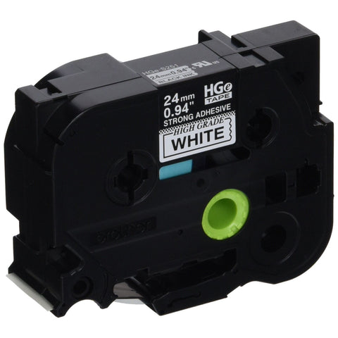 Brother Genuine P-Touch, HGE-S251 5 Pack Tape (HGeS2515PK) 0.94 inch (24mm) x 26.2ft (8m) Extra Strength Adhesive, Black on White, Indoor/Outdoor Use, Extreme Temps, Chemical and Moisture Resistant