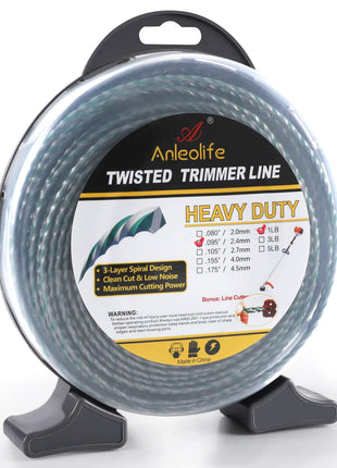 A Anleolife 1-Pound Heavy Duty Twisted .095-inch-by-393-ft Dual Core String Spiral Trimmer Line Donut,with Built-in Line Cutter