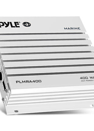 Pyle Hydra Marine Amplifier - Upgraded Elite Series 400 Watt 4 Channel Audio Amplifier, Waterproof, 12 volt, Dual MOSFET Power Supply, GAIN Level Controls, RCA Stereo Input & LED Indicator - PLMRA400