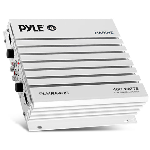 Pyle Hydra Marine Amplifier - Upgraded Elite Series 400 Watt 4 Channel Audio Amplifier, Waterproof, 12 volt, Dual MOSFET Power Supply, GAIN Level Controls, RCA Stereo Input & LED Indicator - PLMRA400