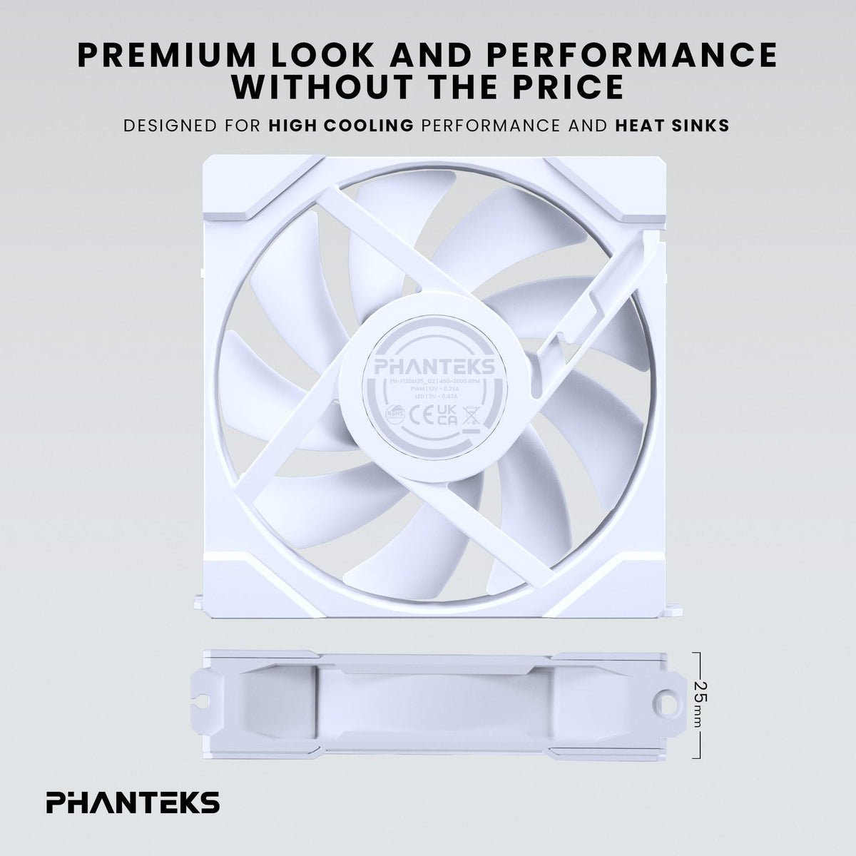 Phanteks M25-120 Gen2 Reversed Blade Triple Pack, 3X 120mm ARGB High Performance Cooling Fans, Daisy-Chain Unified Fan Frame, Infinity Mirror hub, Single Cable Connection, White