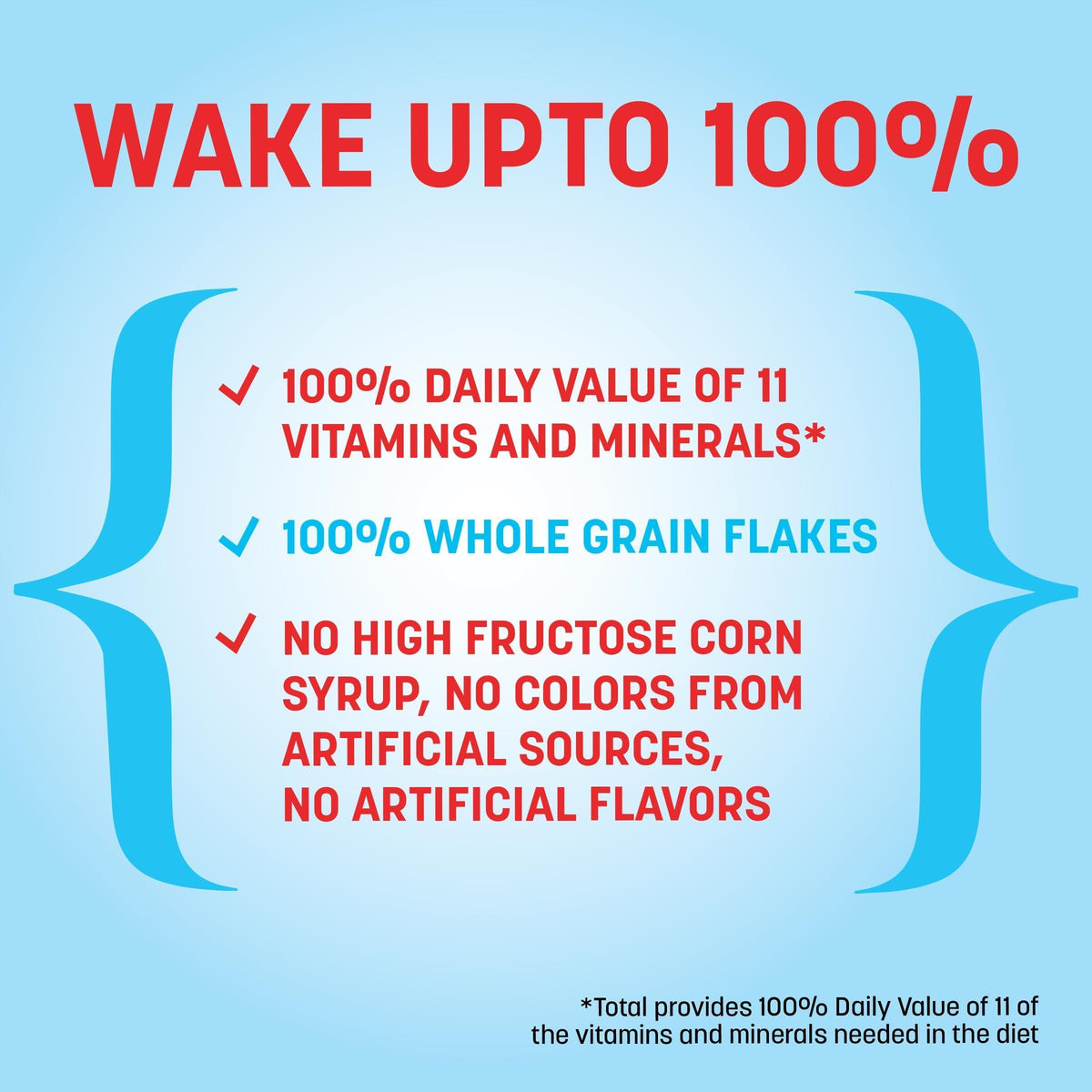 Total Breakfast Cereal, 100% Daily Value of 11 Vitamins and Minerals, Whole Grain Cereal, 16 oz