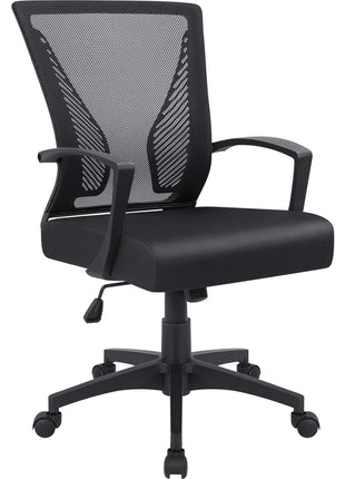 Furmax Office Chair Ergonomic Computer Desk Mesh Chair Mid Back Swivel Lumbar Support with Armrest (1, Black)