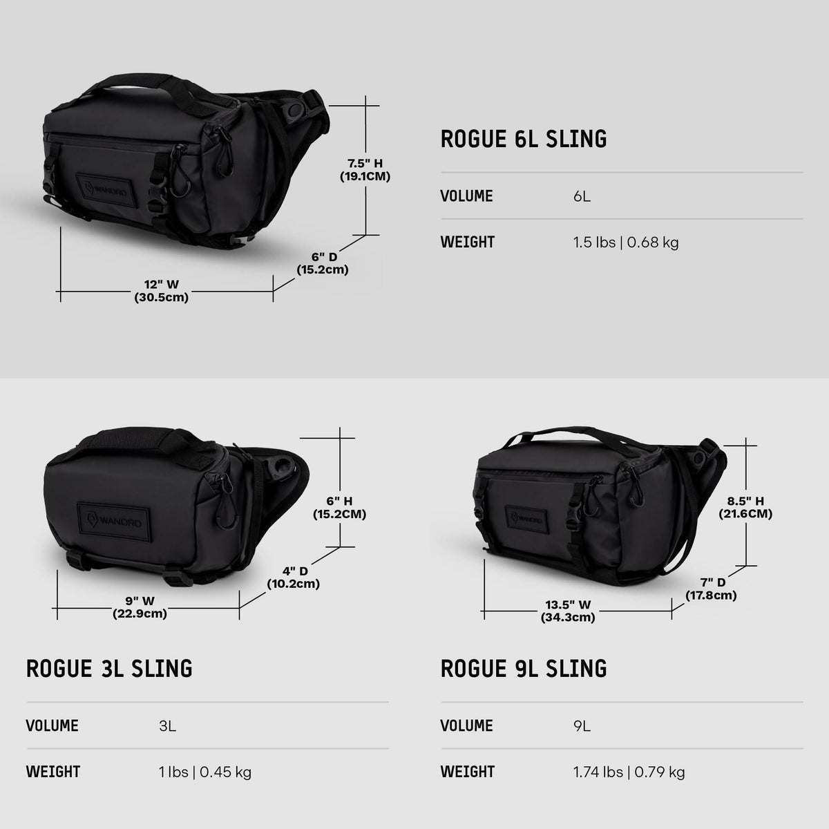 WANDRD ROGUE 3L Sling: Compact Camera Sling and Crossbody Bag with Fast Access, 3-Way Carry– Lightweight Everyday Bag Great for Travel, Photography, and Daily Use (Black)
