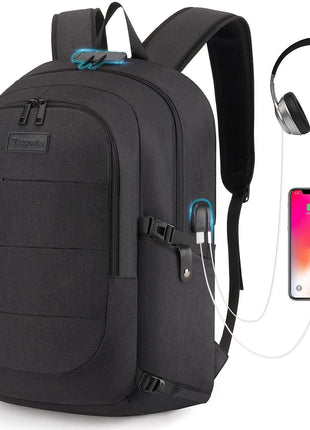Tzowla Travel Laptop Backpack Water Resistant Anti-Theft Bag with Giant Tumbler Holder Pocket and Lock 15.6 Inch Computer Business Backpacks for Women Men Work College,Casual Daypack(Black)