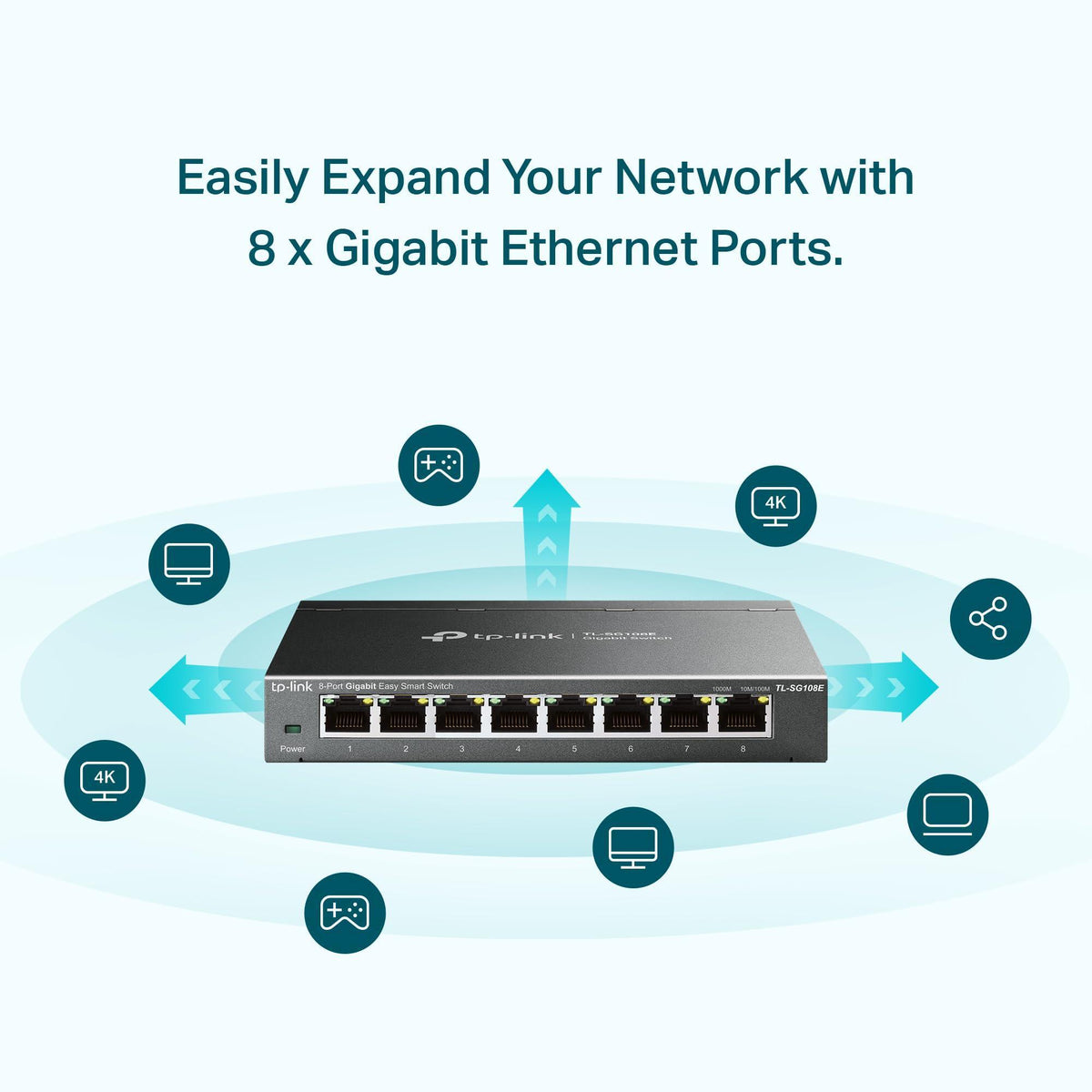TP-Link 8 Port Gigabit Switch | Easy Smart Managed | Plug & Play | Desktop/Wall-Mount | Sturdy Metal w/ Shielded Ports | Support QoS, Vlan, IGMP and LAG (TL-SG108E)
