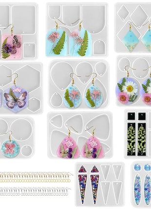 ResinWorld Earrings Molds with Varieties of Shapes and Sizes, 171Pcs Resin Jewelry Making Kit, Stud Dangle Drop Earrings Resin Molds with Hole