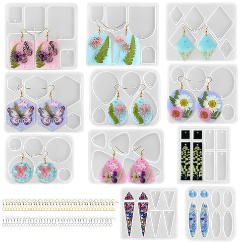 ResinWorld Earrings Molds with Varieties of Shapes and Sizes, 171Pcs Resin Jewelry Making Kit, Stud Dangle Drop Earrings Resin Molds with Hole