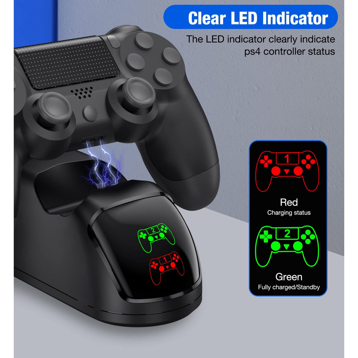 PS4 Controller Charger Dock Station with Charging Cable,1.8Hrs Fast Charge PS4 Remote Charging Station, Replacement for PlayStation 4 Controller Charger, for PlayStation 4 Games