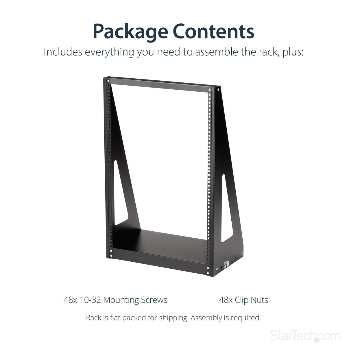 StarTech.com 2-Post 16U Heavy-Duty Desktop Server Rack, Small Open Frame 19in Computer Rack, Compact Network Rack for AV / Studio / Data / IT Equipment, Two-Post Home/Office Rack, TAA (2POSTRACK16)