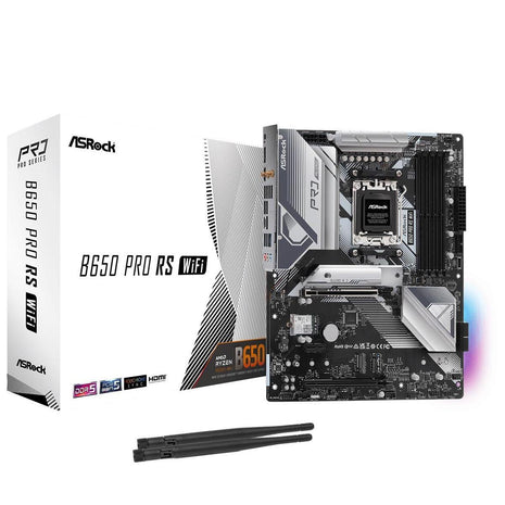 ASRock B650 Pro RS WiFi Socket AM5 ATX Motherboard, Supports AMD Ryzen 9000/8000/7000 Series, DDR5 7200+ (OC), PCIe Gen5 M.2, WiFi 6E, 2.5G LAN