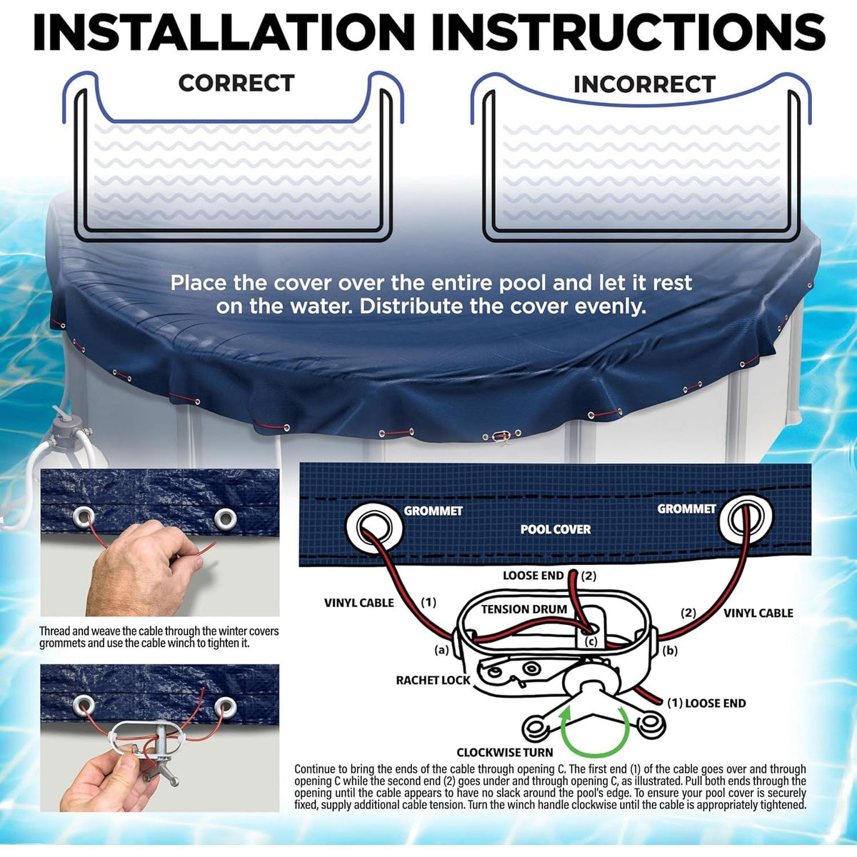 24 ft Round Pool Cover for Above Ground Pools, Above Ground Pool Cover, Swimming Pool Cover, Winter Pool Cover, Keeps Out Debris, Cold and UV Resistant, Supreme Mesh, Navy Blue