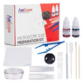 AmScope Microscope Slide Preparation Kit - Includes Blank Microscope Slides, Eosin Red & Methylene Blue Stain Powders, Tweezers, Swab & More - 22-Piece Kit