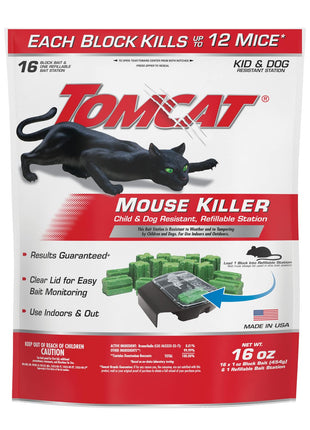 Tomcat Mouse Killer Child and Dog Resistant, Refillable Station for Indoor and Outdoor, 1 Station and 16 Poison Block Refills