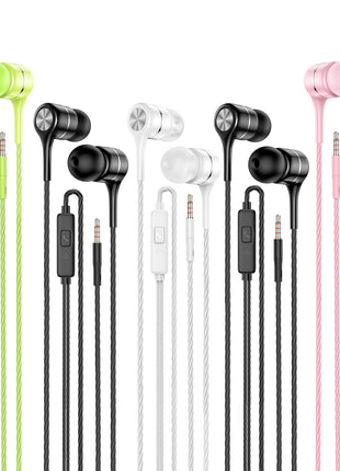LWZCAM Wired Earbud 5 Pack with 3.5mm Stereo Headphones with Microphone | Bass-heavy sound, a built-in microphone, tangle-free design, ergonomic in-ear style, and compatibility with all 3.5mm jacks