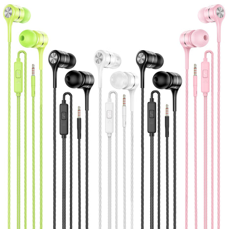 LWZCAM Wired Earbud 5 Pack with 3.5mm Stereo Headphones with Microphone | Bass-heavy sound, a built-in microphone, tangle-free design, ergonomic in-ear style, and compatibility with all 3.5mm jacks