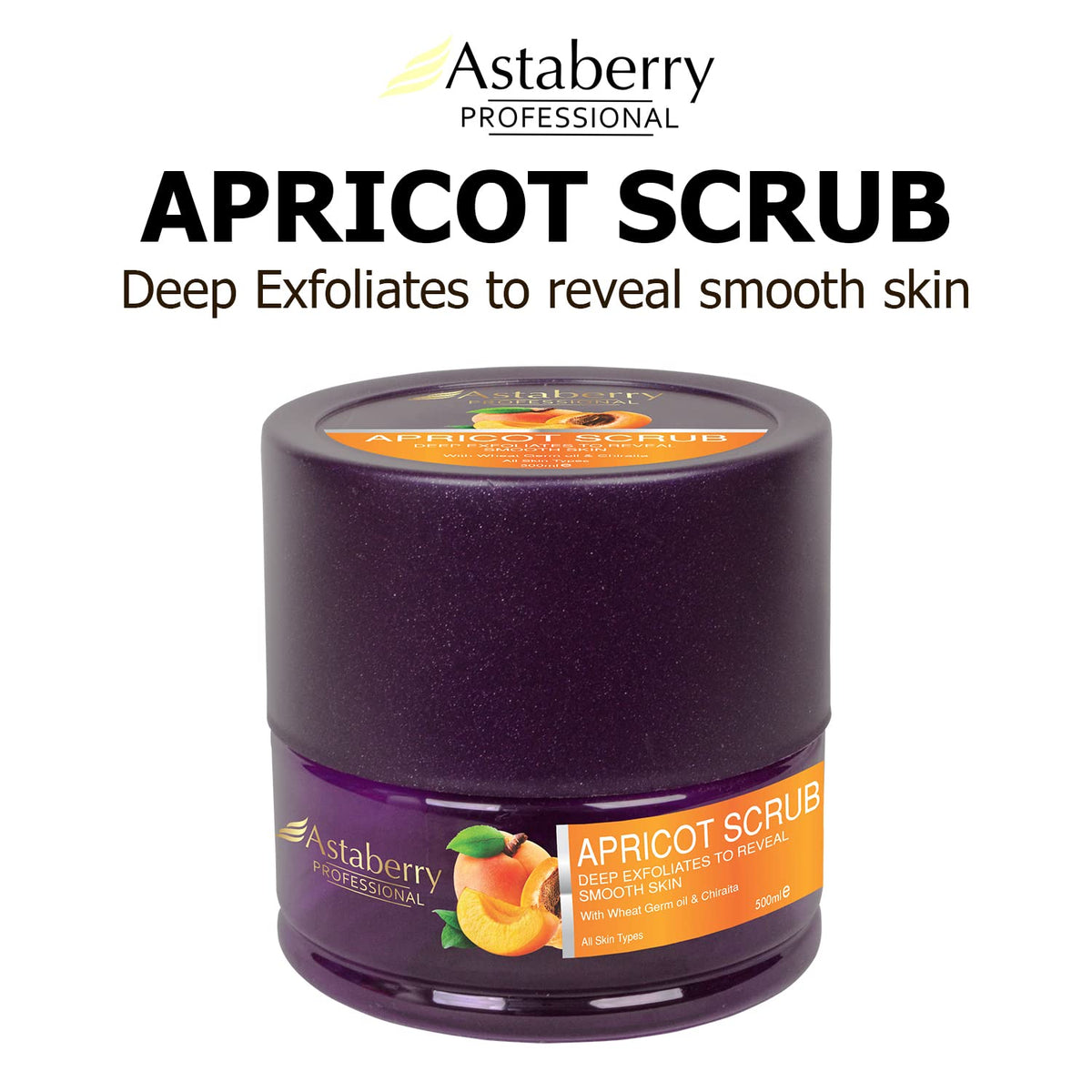 ASTABERRY Professional Apricot Scrub For Deep Exfoliates 500ml - Goodness of Wheat Germ & Chiraita | Removes dead epithelial cells | Blackhead removal | Smooth skin & Skin renewal