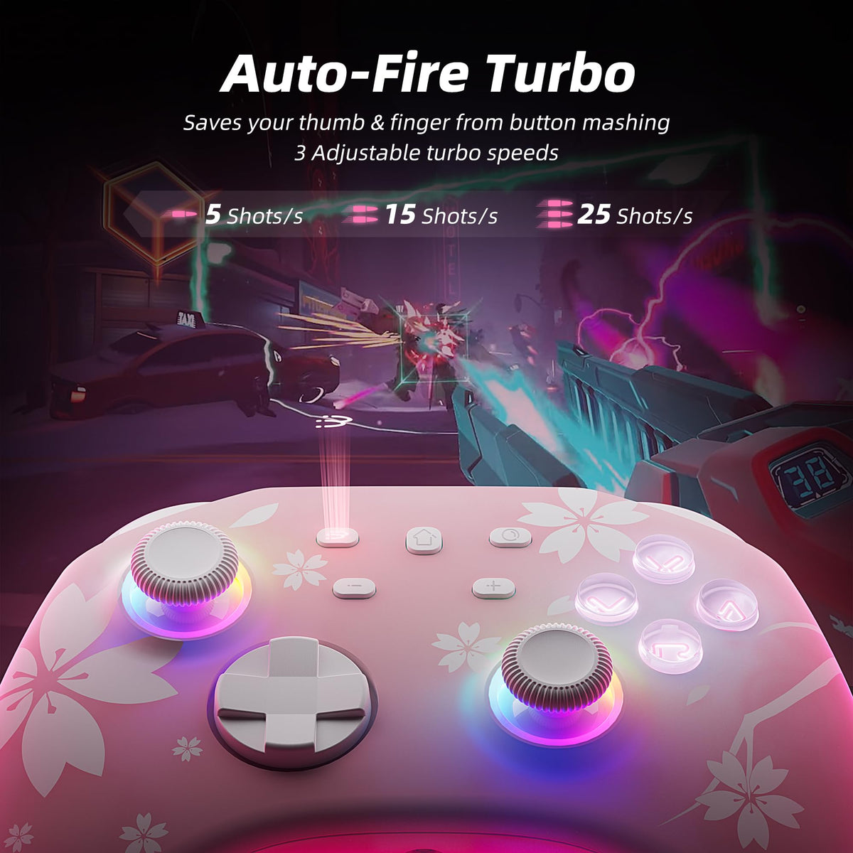 Mytrix Wireless Controllers for Switch/Switch 2, Windows PC iOS Android Steam/Steam Deck, Sakura Pink Bluetooth Controller with Programmable, Hall Effect Joysticks, Adjustable LED Light/Turbo/Vibration