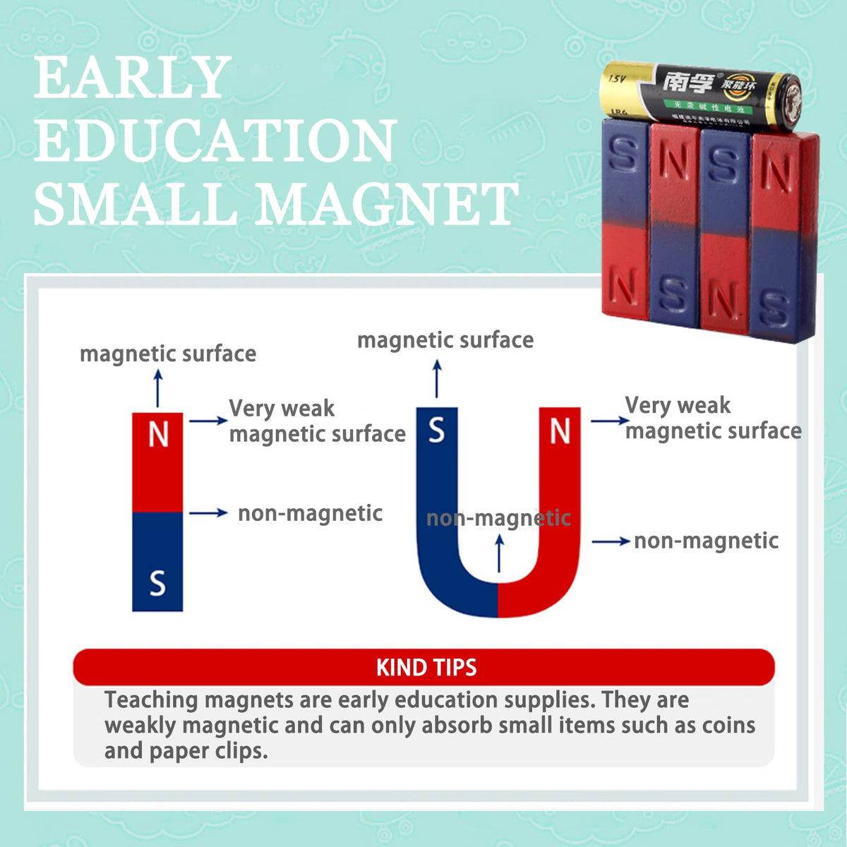 Science Magnet for Kids Bar Magnet Small with North South Identified for Students Teachers Science Experiment Physics Education Toys 2Pcs