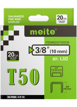 meite T50 Staples, 3/8 Inch Staples for Staple Gun, Heavy Duty Galvanized Staples, 20 Gauge 3/8" Crown, Compatible with T50 Staple Gun, Ideal for Upholstery, Construction, Furniture (1,512 Counts)