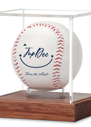 Baseball Display Case - Clear Cube Baseball Holder with Wooden Base, Autograph Stand Box for Single Ball, Acacia Wood, Brown, 1 Pack