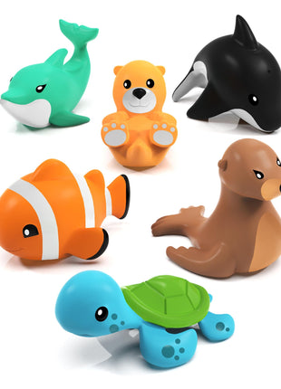 Tub Works® Marine™ Mold Free Bath Toys, 6 Pack | Sealed, No Hole Bath Toys Design Keeps Moisture Out | Soft, Squeezable & Float on Water | Easy-Grip Baby & Toddler Bath Toy Set | Great Baby Pool Toys