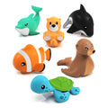 Tub Works搴?Marine閳?Mold Free Bath Toys, 6 Pack | Sealed, No Hole Bath Toys Design Keeps Moisture Out | Soft, Squeezable & Float on Water | Easy-Grip Baby & Toddler Bath Toy Set | Great Baby Pool Toys